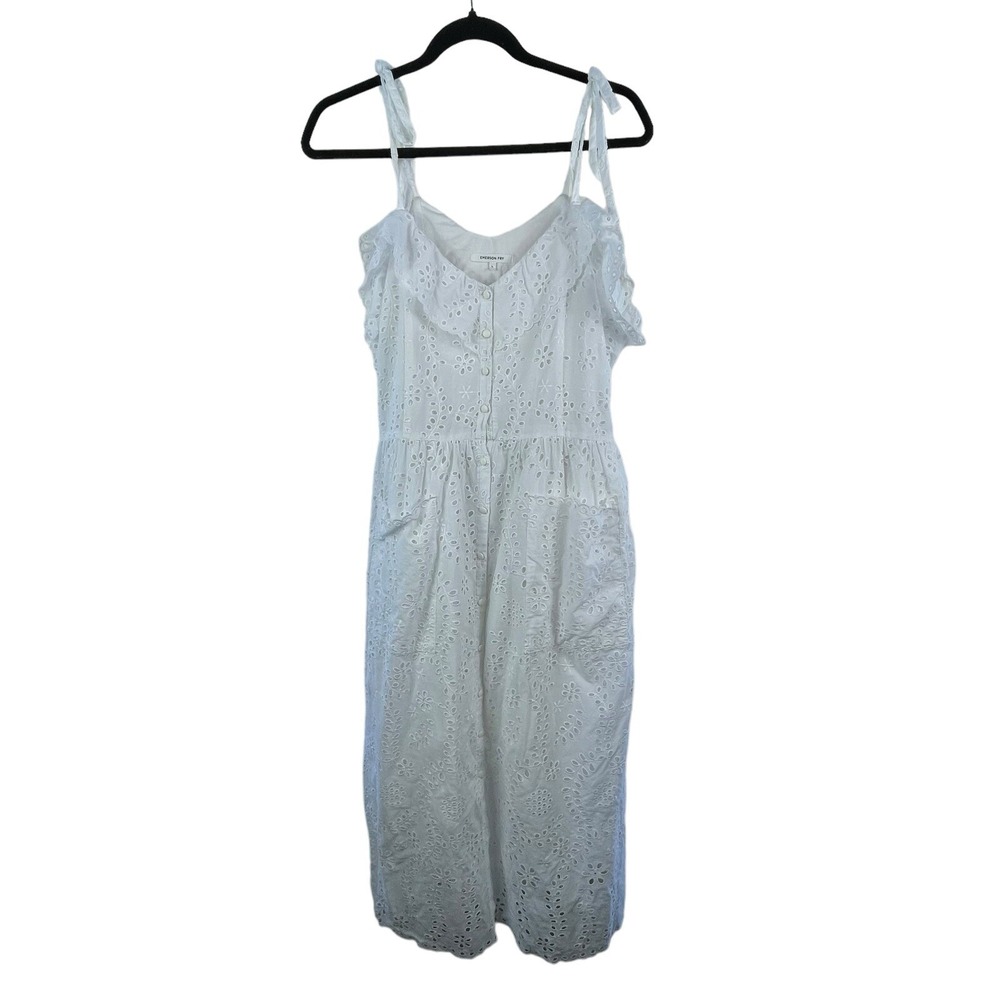 Emerson Fry White Meadow‎ Sundress Eyelet Women Size Large Ruffled Sweetheart